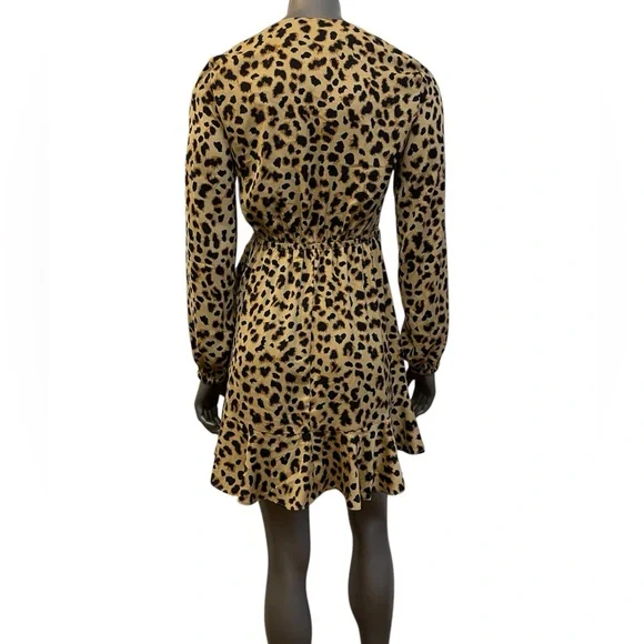 Express Dress Women’s S Leopard Print Mini Ruffled Wrap Long Sleeve Short Office - Picture 2 of 12